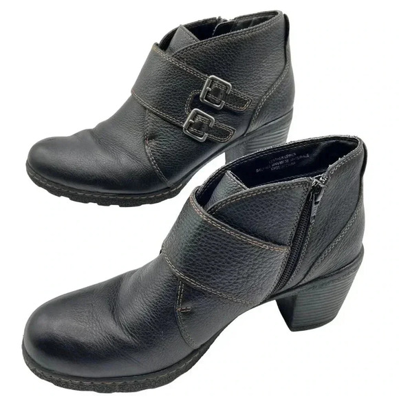 BOC Born Concept Womens10 Brown Pebbled Leather Double Buckle Heeled Zip Bootie - Picture 2 of 16